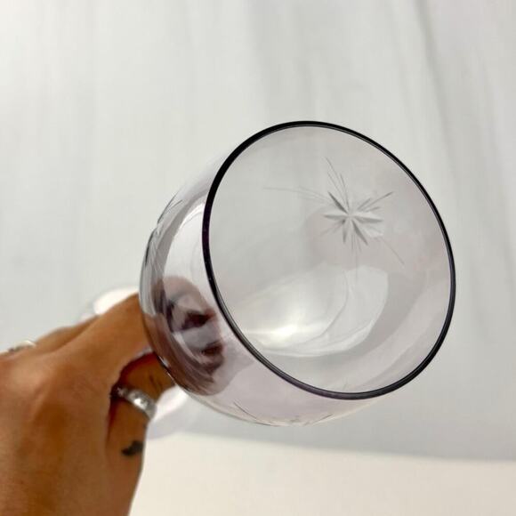 VTG Clear Purple Mid Century Barware Starburst Wine Glasses Set of 2 1970s - Picture 9 of 16